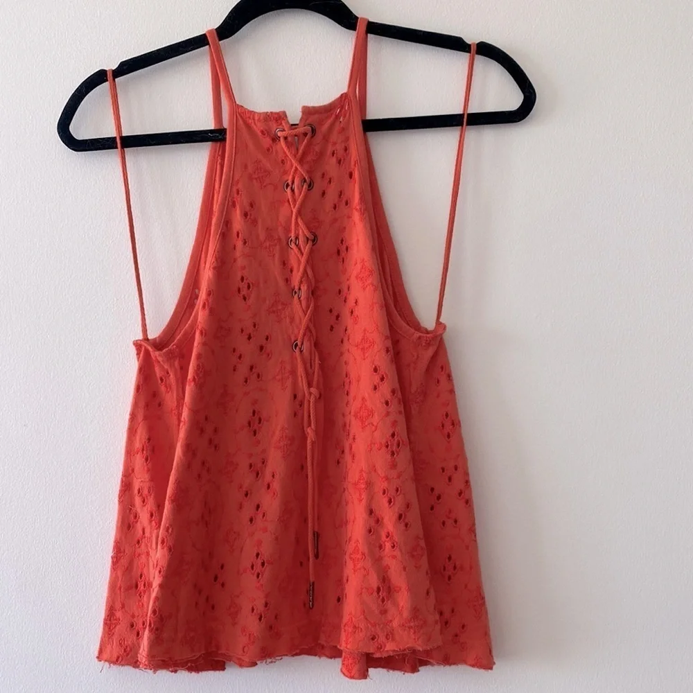 Free People Dream Date Eyelet Tank in Orange